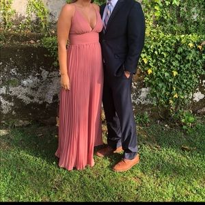 Floor length rusty rose dress